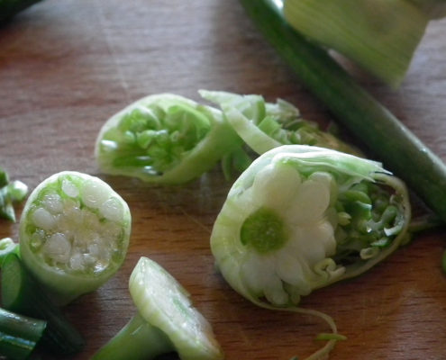 Tender and fresh garlic scapes.