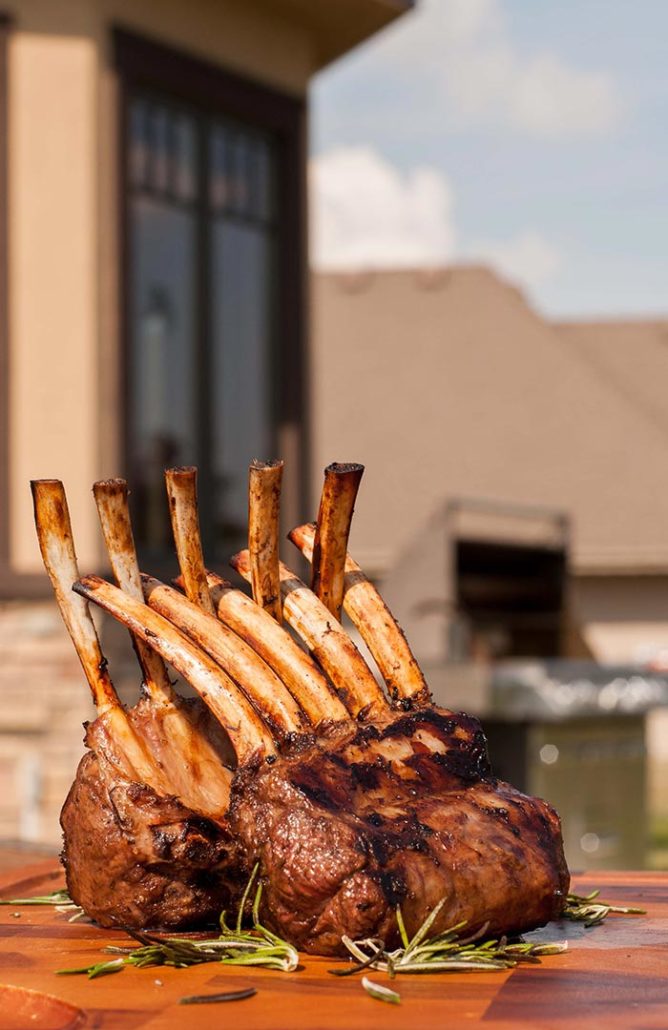 Grill-Roasted Rack of Lamb on the back patio.