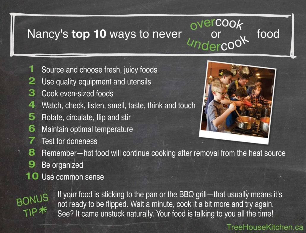 Chef Nancy's top 10 ways to never overcook or undercook food.